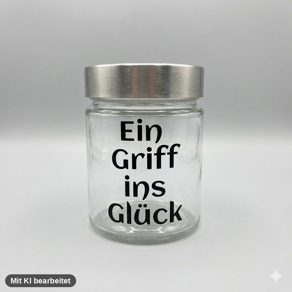 Vorratsglas mit Spruch Glück